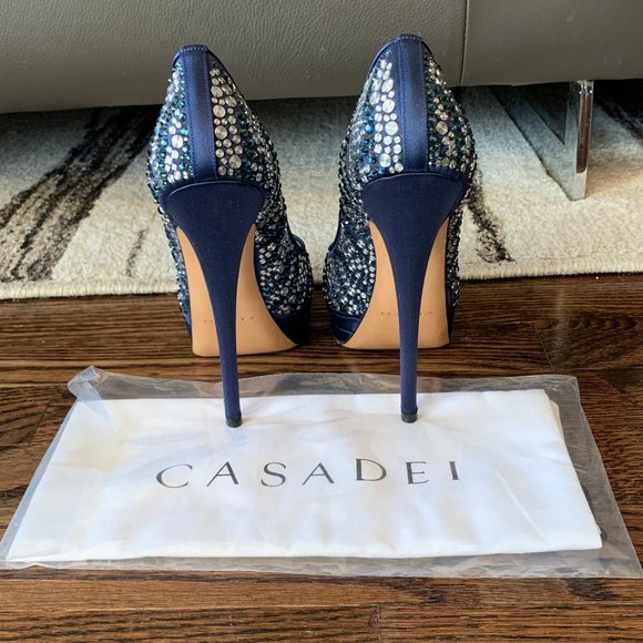 Casadei Satin Embellished Peep-Toe Pump - Picture 4 of 8